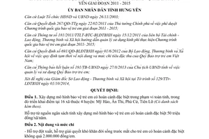 Quyết định 1676/QĐ-UBND 2014 nội dung mức chi trợ giúp trẻ em có hoàn cảnh đặc biệt Hưng Yên 2011 2015