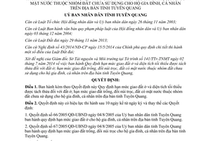 Quyết định 16/2014/QĐ-UBND hạn mức giao đất diện tích tách thửa đất ở đất trống đồi núi trọc mặt nước Tuyên Quang