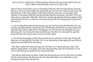 Thông báo 411/TB-VPCP 2014 kết luận Phó Thủ tướng Đề án phát triển thương hiệu gạo Việt Nam