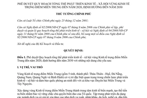 Quyết định 1874/QĐ-TTg 2014 Quy hoạch phát triển kinh tế xã hội vùng Kinh tế trọng điểm Miền Trung 2020 2030
