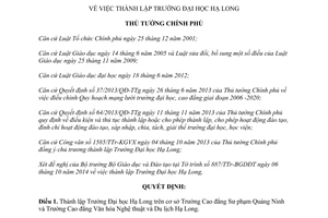 Quyết định 1869/QĐ-TTg 2014 thành lập Trường Đại học Hạ Long