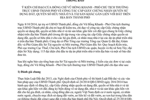 Thông báo 242/TB-VP năm 2014 chỉ đạo cấp Giấy chứng nhận sử dụng đất sở hữu nhà ở tài sản khác gắn liền đất Hà Nội