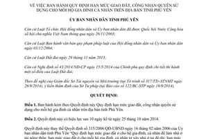 Quyết định 38/2014/QĐ-UBND hạn mức giao đất công nhận quyền sử dụng hộ gia đình cá nhân Phú Yên