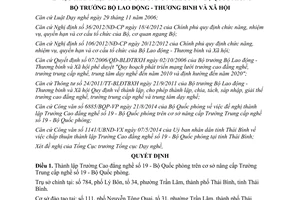 Quyết định 1327/QĐ-LĐTBXH 2014 thành lập Trường Cao đẳng nghề số 19 Bộ Quốc Phòng