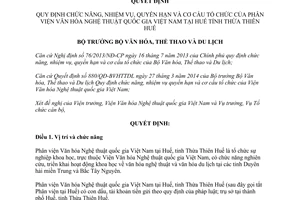 Quyết định 3387/QĐ-BVHTTDL 2014 quyền hạn cơ cấu tổ chức Phân viện Văn hóa Nghệ thuật quốc gia Thừa Thiên Huế