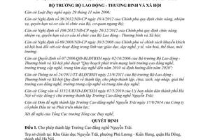 Quyết định 1328/QĐ-LĐTBXH 2014 cho phép thành lập Trường Cao đẳng nghề Nguyễn Trãi