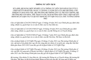 Thông tư liên tịch 03/2014/TTLT-UBDT-BTTTT-BVHTTDL sửa đổi 02/2012/TTLT-UBDT-BTTTT-BVHTTDL