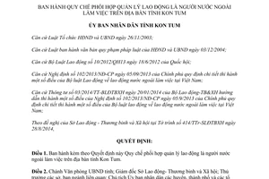 Quyết định 57/2014/QĐ-UBND quản lý lao động nước ngoài làm việc Kon Tum