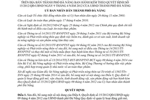 Quyết định 36/2014/QĐ-UBND sửa đổi 15/2012/QĐ-UBND quản lý giết mổ vận chuyển kinh doanh động vật Đà Nẵng