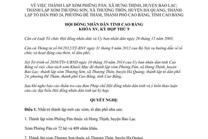 Nghị quyết 21/NQ-HĐND 2014 thành lập xóm Phiêng Pán xóm Thượng Sơn Cao Bằng