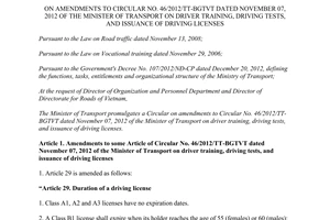 Circular No. 48/2014/TT-BGTVT amendments to No. 46/2012/TT-BGTVT driver training driving tests