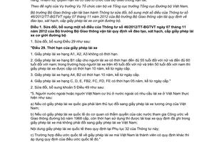 Thông tư 48/2014/TT-BGTVT sửa đổi 46/2012/TT-BGTVT đào tạo sát hạch cấp giấy phép lái xe cơ giới đường bộ