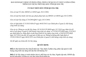 Quyết định 39/2014/QĐ-UBND phân cấp quản lý chất lượng công trình xây dựng Quảng Trị
