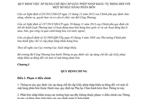 Thông tư 35/2014/TT-BCT cấp Giấy phép nhập khẩu tự động phân bón