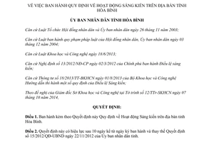 Quyết định 30/2014/QĐ-UBND Quy định hoạt động Sáng kiến Hòa Bình