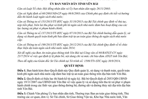 Quyết định 1852/QĐ-UBND 2014 quản lý sử dụng quyết toán kinh phí ngân sách đảm bảo an toàn giao thông Yên Bái