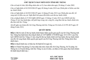 Quyết định 1094/QĐHC-CTUBND thủ tục hành chính thuộc thẩm quyền sở công thương Sóc Trăng 2014