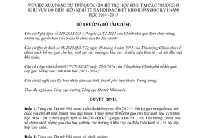 Quyết định 2660/QĐ-BTC 2014 xuất gạo dự trữ quốc gia hỗ trợ học sinh khu khó khăn học kỳ I 2014 2015