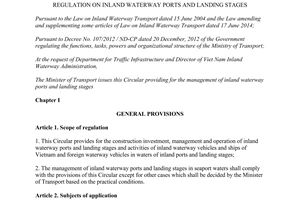 Circular No. 50/2014/TT-BGTVT regulation on inland waterway ports and landing stages
