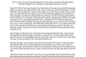 Thông báo 1075/TB-BGTVT kết luận Hội nghị trực tuyến Đối thoại doanh nghiệp vận tải biển cảng biển 2014