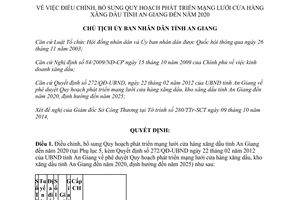 Quyết định 1806/QĐ-UBND 2014 điều chỉnh Quy hoạch phát triển mạng lưới cửa hàng xăng dầu An Giang 2020