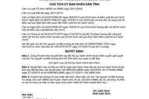 Quyết định 3174/QĐ-UBND năm 2014 Bộ thủ tục hành chính thuộc thẩm quyền Sở Tài nguyên Môi trường Hà Tĩnh