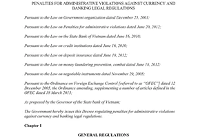 Decree No. 96/2014/NĐ-CP penalties for administrative violations against currency banking