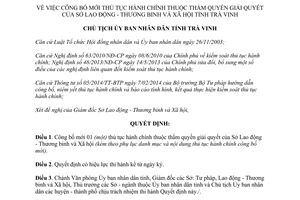 Quyết định 1670/QĐ-UBND năm 2014 thủ tục hành chính thuộc thẩm quyền Sở Lao động Thương binh Xã hội Trà Vinh