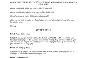 Nghị định 95/2014/NĐ-CP đầu tư và cơ chế tài chính hoạt động khoa học và công nghệ
