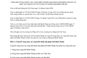 Thông tư 51/2014/TT-BGTVT vùng nước cảng biển Bình Thuận khu vực quản lý Cảng vụ hàng hải Bình Thuận