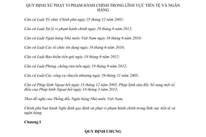 Nghị định 96/2014/NĐ-CP xử phạt vi phạm hành chính lĩnh vực tiền tệ và ngân hàng