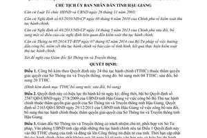Quyết định 1358/QĐ-UBND 2014 thủ tục hành chính mới sửa đổi Sở Thông tin Truyền thông Hậu Giang