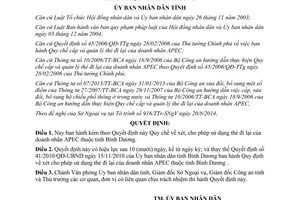 Quyết định 36/2014/QĐ-UBND Quy chế xét cho phép sử dụng thẻ đi lại doanh nhân APEC Bình Dương