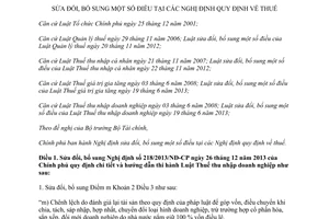 Nghị định 91/2014/NĐ-CP sửa đổi bổ sung Nghị định quy định thuế