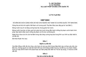 Thông báo 17/2017/TB-LPQT hiệu lực Hiệp định về dẫn độ giữa Việt Nam Tây Ban Nha