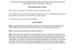 Quyết định 2250/QĐ-BTP 2014 Kế hoạch triển khai thi hành Luật công chứng