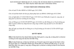 Quyết định 19/2014/QĐ-UBND quản lý cung cấp sử dụng Internet thông tin trên mạng Đắk Nông