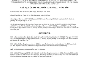 Quyết định 2098/QĐ-UBND 2014 kế hoạch triển khai Quyết định 34/2014/QĐ-TTg Bà Rịa Vũng Tàu