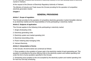 Circular No. 30/2014/TT-BCT providing for operation of competitive electricity generation market