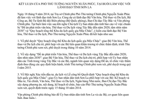 Thông báo 394/TB-VPCP 2014 kết luận Phó Thủ tướng Nguyễn Xuân Phúc làm việc với lãnh đạo Sơn La