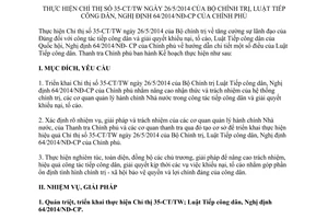 Kế hoạch 2343/KH-TTCP thực hiện 35-CT/TW Luật Tiếp công dân 64/2014/NĐ-CP 2014