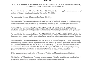 Circular 33/2014/TT-BGDDT standards assessment quality university college level nurse training program