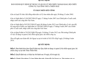 Quyết định 65/2014/QĐ-UBND sử dụng quản lý hộ chiếu ngoại giao hộ chiếu công vụ Thừa Thiên Huế
