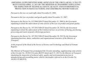 Circular No. 54/2014/TT-BGTVT amending 31/2011/TT-BGTVT technical safety quality environmental protection
