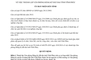 Quyết định 46/2014/QĐ-UBND thành lập Văn phòng Đăng ký đất đai Vĩnh Phúc