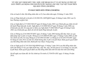 Quyết định 45/2014/QĐ-UBND mức thu nộp quản lý Lệ phí cấp giấy phép lao động người nước ngoài Lâm Đồng