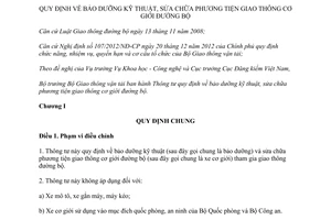 Thông tư 53/2014/TT-BGTVT bảo dưỡng kỹ thuật sửa chữa phương tiện giao thông cơ giới đường bộ