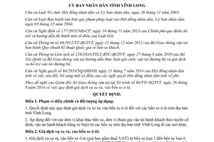 Quyết định 20/2014/QĐ-UBND giá dịch vụ xe ra vào bến xe ô tô Vĩnh Long