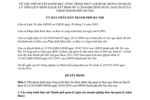 Quyết định 5401/QĐ-UBND năm 2014 danh mục công trình thủy lợi phân cấp quản lý theo 12/2014/QĐ-UBND Hà Nội