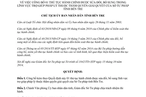 Quyết định 2112/QĐ-UBND 2014 công bố thủ tục hành chính sửa đổi bổ sung trợ giúp pháp lý Bến Tre